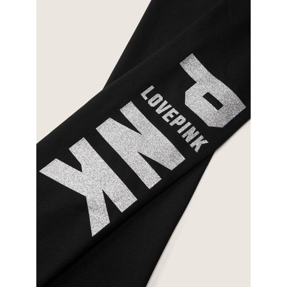 New VS PINK WINTER LEGGINGS FLEECE GLITTER BLING LOGO M BLACK